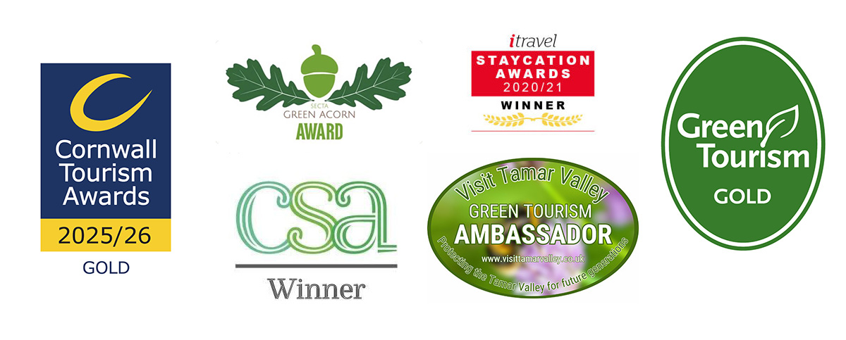 A few of our awards including gold for Green Tourism, Green Acorn, Winner of the iPaper best self catering accommodation, ambassador for eco-tourism, Cornish Tourism Awards gold for responsible tourism
